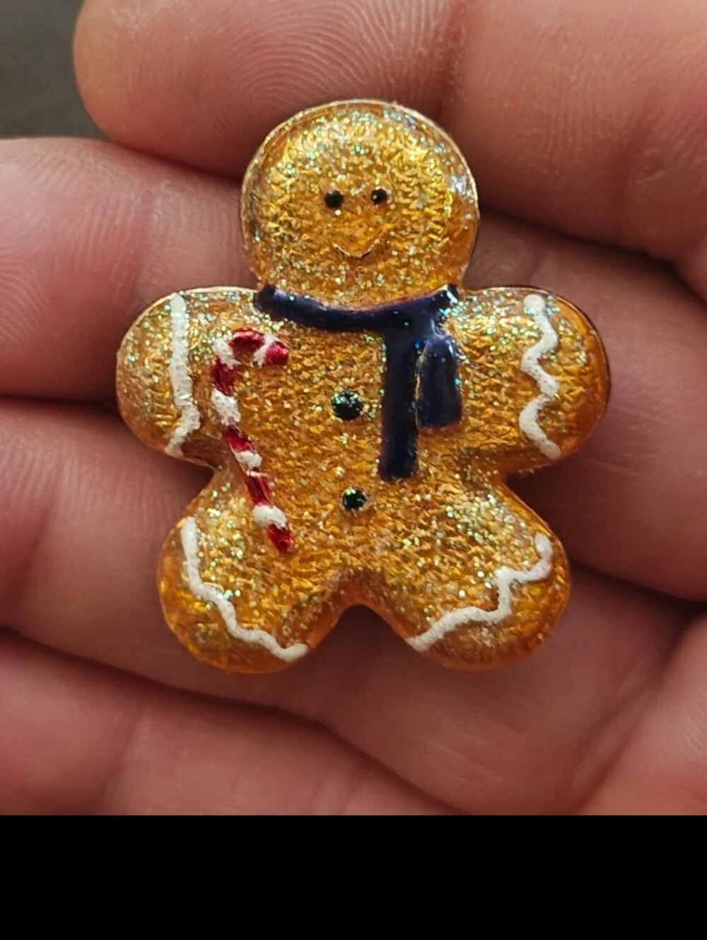1980s Gold Tone Glittery Gingerbread Man Brooch